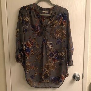 Pleione Grey Floral Chiffon Top